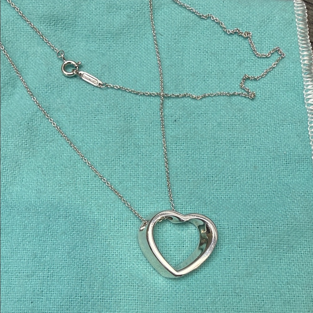 Tiffany & Co. Sterling Open Heart Pendant Necklace - Silver